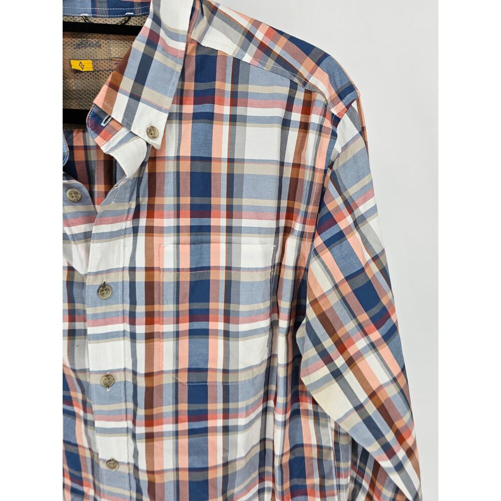 Eddie Bauer Mens Sz L Long Sleeve Button Up Hiking Shirt Blue Orange Plaid - Picture 2 of 4